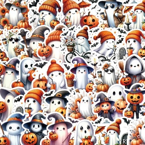 Halloween Stickers for Adults – Premium No-Residue Vinyl Decals with Elegant Ghost, Witch & Pumpkin Illustrations – Waterproof Aesthetic Stickers for Journaling,Home Decor, Party Favors & Crafting by JUNKJWBZ%7CPeelStickInspir