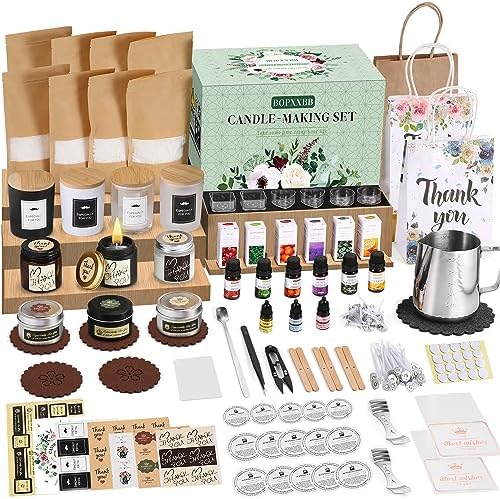 DOPXXBB Complete Candle Making Kit, DIY Candle Making Supplies for Adults, Include Soy Wax, Candle Cups & Tins Candle Wicks & Light Aroma Type Scents, Liquid Dyes & More by DOPXXBB
