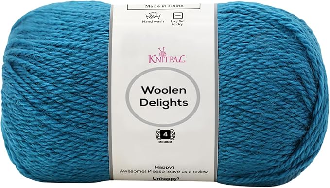 Woolen Delights Soft Wool Yarn for Crocheting, 3-Pack (522Yds / 300G), Free Patterns - #4 Medium Aran/Heavy Worsted Weight Wool Yarn for Knitting - Peacock Blue