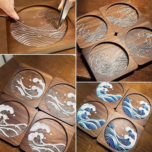 Cloisonne Kit, DIY Coasters Craft Kits, Filigree Enamel Art, Great Waves - Image 2