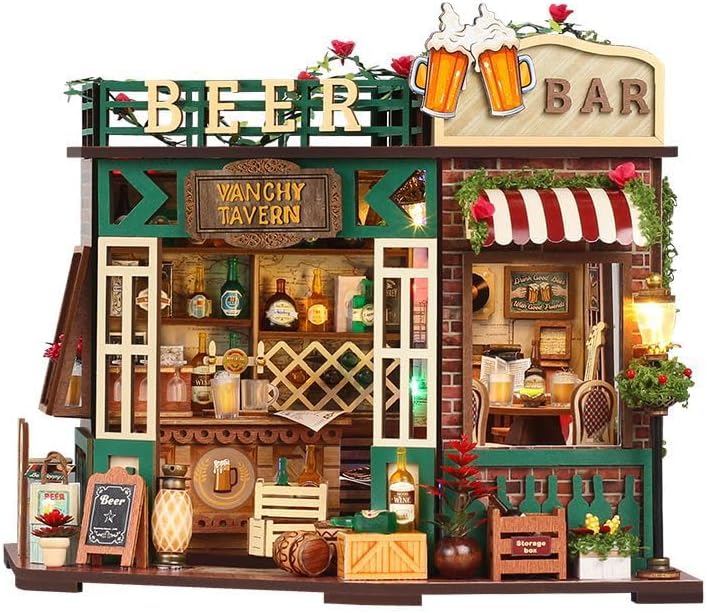 DIY Miniature House Kit, Mini House Building Kit, DIY Book Nook Kit, Tiny Model House for Adults to Build, Beginner 3D Wooden Book Nook, for Family Friends (Tavern) by JCSY