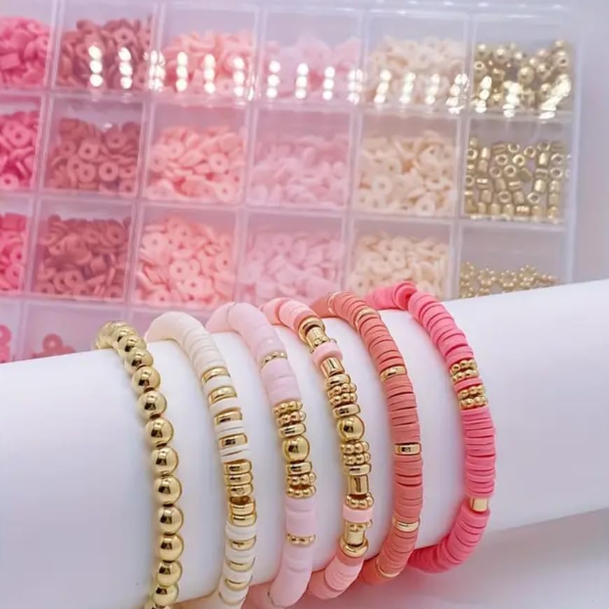 Believo Polymer Clay Beads Kit for DIY Jewelry with Elastic Cord, Colorful Flat Heishi Beads and Spacer Pieces – Ideal for Friendship Bracelet & Necklace Making (Pink) - Image 3