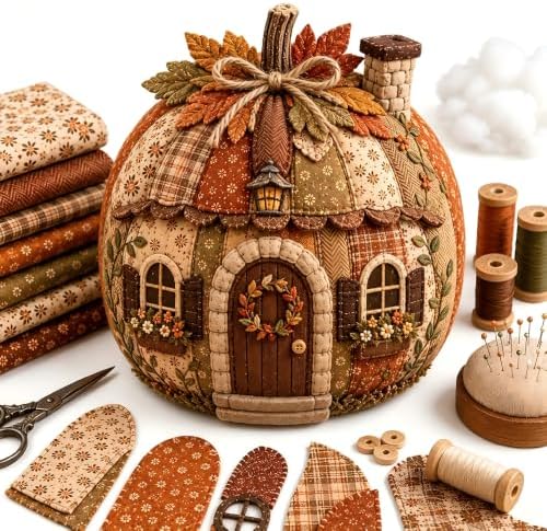 Cozy Harvest Pumpkin Patchwork Kit, DIY Animal Pumpkin Sewing Kit, Fabric Quilted Craft Set for Adults Beginners, Halloween Fall Thanksgiving Decor Gift (Style-F) by Unknown