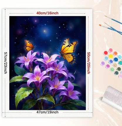 Floral Fantasy Paint by Numbers Kit for Adults - DIY Monarch Butterflies on Lilies at Night Painting on Canvas 16x20 Inches, Acrylic Paint Set, Suitable for Beginners, for Home Decoration or Gifts - Image 2