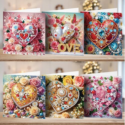 C'eitura Jeweled Heart Diamond Art Painting Greeting Cards, 6Pcs DIY Kit - Image 2