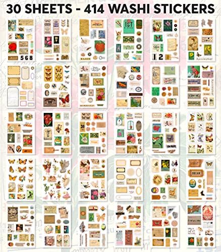 FAYWARE Vintage Washi Stickers for Journaling - Ephemera Book for Journaling with 414 Stickers & 20 Scrapbook Papers. Junk Journal Supplies, Scrapbooking Supplies - Image 4