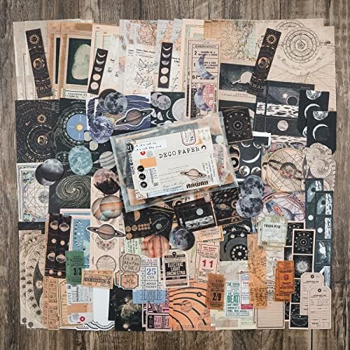 Knaid Vintage Scrapbook Supplies Pack (200 Pieces) for Witchy Junk Journal Bullet Journals Planners Space Moon Paper Stickers Craft Kits Collage (Celestial) - Image 3