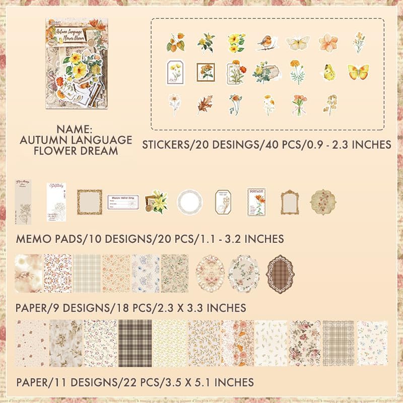 OKUPAN Scrapbook Supplies Kit – 100Pcs Vintage Floral Scrapbook Paper & Junk Journal Stickers, Journaling Supplies for Bullet Journaling, Retro Crafts, Mixed Media, Planner, Collage Card Album(Yellow) - Image 7