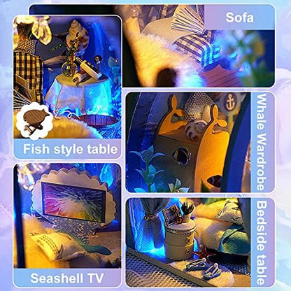 GuDoQi DIY Miniature Dollhouse Kit, 1:24 Scale Tiny House with Furniture, Great Gift for Birthday Christmas Day, Sweet Home of Mermaid Princess - Image 3