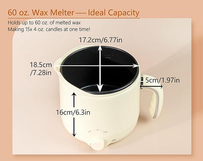 Aroparc Wax Melter for Candle Making Large 1.8L/60oz Electric Wax Melting Pot with Pouring Spout, Non-Stick Easy to Clean & Keep Warm - Wicks, Wick Stickers, Centering Tools, Spoon