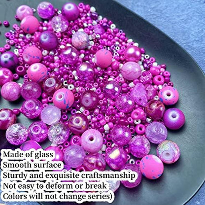 Assorted Glass Resin Beads Multi Size Colors Smooth Cracked Gravel Millet Spacer Beads for Bracelets Necklace Earring DIY Jewelry Making Craft(Rose Red Series) - Image 3