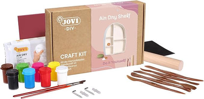 Jovi | Pottery Kit | Shelf, White Air Dry Clay, Includes Roller, Paints, Sculpting Tools| Step-by-Step Guide for Adults, Beginner Craft, Creative Pottery Experience
