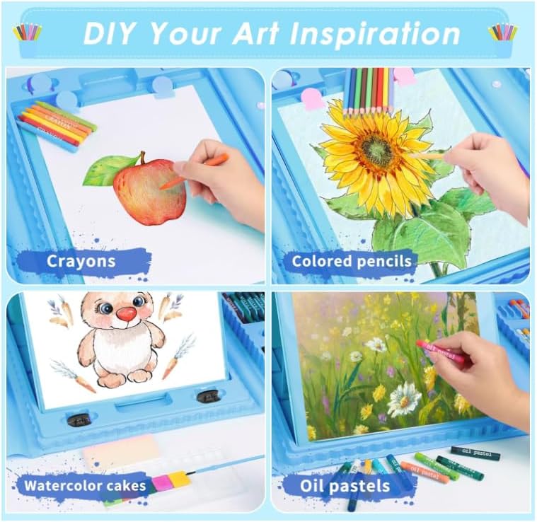 208 PCS Art Supplies,Drawing Art Kit for Kids Girls Boys Teens Artist, Art Set Case with Trifold Easel, Includes Oil Pastels, Crayons, Colored Pencils, Coloring Book, Scissors, Origami Paper 40 Sheets - Image 5