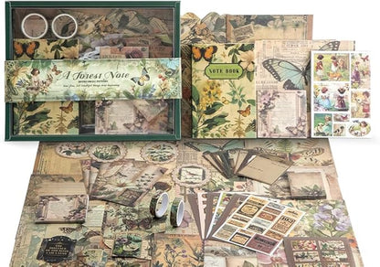 icceemee Scrapbooking Supplies Kit, Green Garden Scrapbooking Kit for Bullet Junk Journaling, Stationery, A6 Grid Notebook, Flower DIY Journaling Supplies, Birthday Craft Gift for Teen Girls