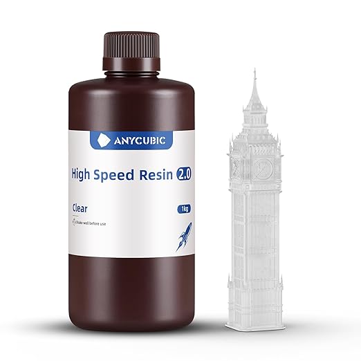 ANYCUBIC High Speed 3D Printer Resin 2.0, Print Up to 3X Faster, Special for Anycubic Photon Mono M5s/M7 Series, Particularly Apply for Large-Size 3D Printing Models, Low Odor (Clear, 1kg)