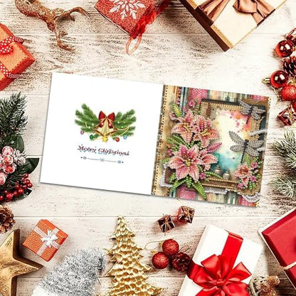 DIZAKIM 6 Pieces Christmas Theme Design Diamond Painting Greeting Card Set, DIY 5D Unique Rhinestone Art Embellishment Mosaic Christmas Greeting Card Crafts, Mosaic Handmade Creative Postcards (#9) - Image 5