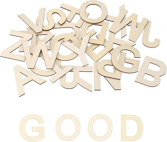 MECCANIXITY 52 Pcs Wooden Letters 2.36"/6CM Wooden Letter for Crafts Unfinished Block Letters for Home Decorations DIY Wall Decor Spelling Learning