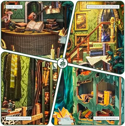 DIY Book Nook Kit 3D Wooden Puzzle DIY Miniature House Kit Magic Dollhouse Tiny House Bookshelf Dollhouse for Adults with LED Light- Snake House (SQ-41) - Image 5