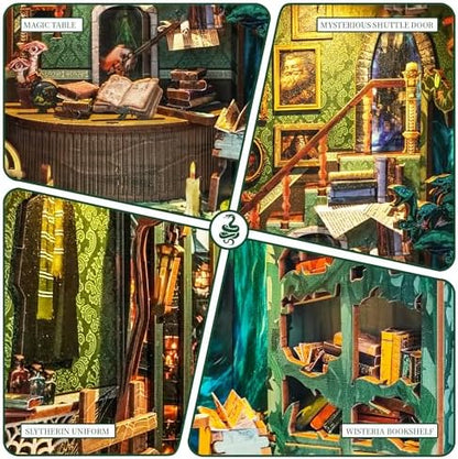 DIY Book Nook Kit 3D Wooden Puzzle DIY Miniature House Kit Magic Dollhouse Tiny House Bookshelf Dollhouse for Adults with LED Light- Snake House (SQ-41) - Image 5