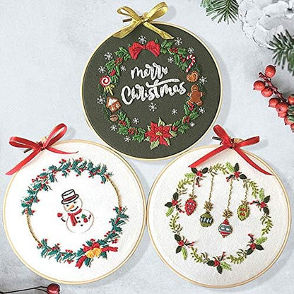 Embroidery Kit Merry Christmas Snowman Ornaments Wreath Awesocrafts Full Range of Embroidery Starter Kits for Beginners Adults DIY Handmade Easy Patterns (3 Pack) by Awesocrafts