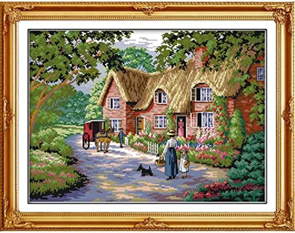 ITSTITCH Stamped Cross Stitch Kits for Adults,Full Range of Crossstitching Kits Preprinted Pattern Embroidery Needlepoint Starter Kits 14CT 2 Strands-Life in Countryside,18.5x14 inch by ITSTITCH