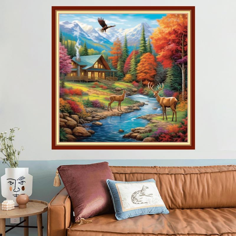 Joyhoor Stamped Cross Stitch Kits for Beginners, Needlepoint Kits for Adults, 11CT Counted Embroidery Kits-Late Autumn Elk 18x18 inchs - Image 2