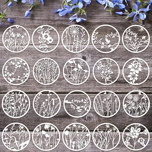 Marspark 20 Pcs Wildflower Stencils, Round Style, 6.7 x 6.7 Inch by Marspark