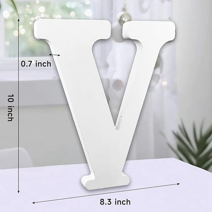 AOCEAN 10 Inch White Big Wood Letters, Unfinished Wooden Letters for Wall Decor Decorative Standing Letters Slices Sign Board Decoration for Craft Home Party Projects (V)