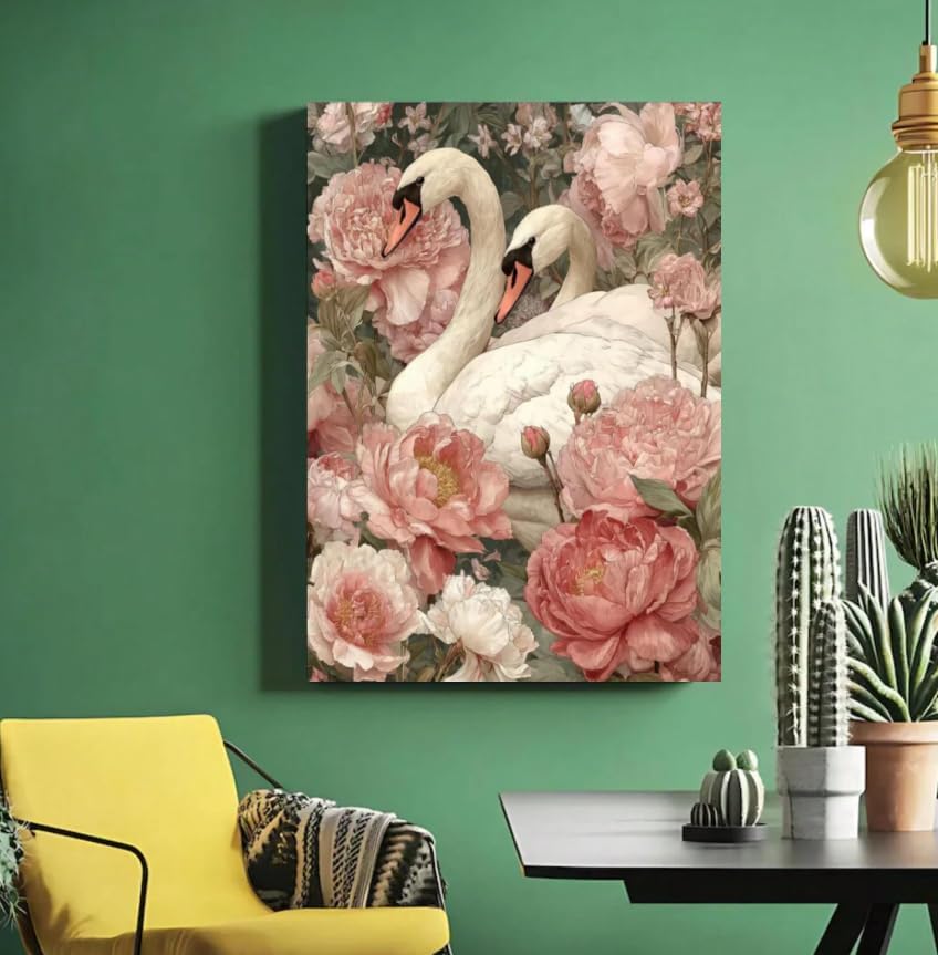 Swans and Pink Peonies Floral Paint by Numbers Kit for Adults Beginner 24colors 16x20 inch Framed - Image 2