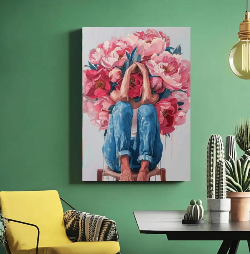 Artistic Figure with Peony Bouquet Paint by Numbers Kit for Adults Beginner 24colors 16x20 inch Framed - Image 2