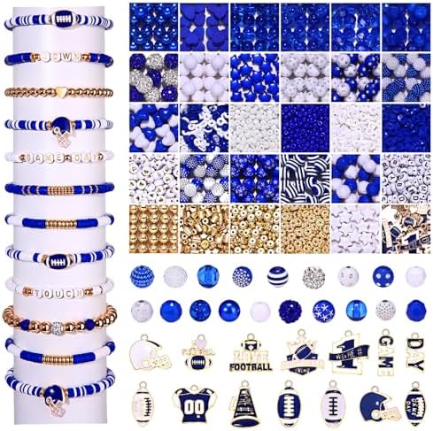 2200PCS+ Game Day Beads Charms for Bracelet Making Polymer Clay Beads Crystal Pearl Letter Gold Spacer Beads Football Charms for Game Day Bracelet Necklace Making DIY Crafts by CEALXHENY