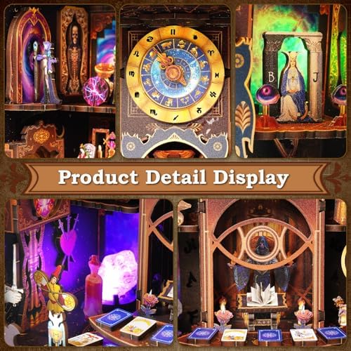 Book Nook Kit - Fantasy Tarot 3D Wooden Puzzle for Adults, Teens & Beginners, DIY Miniature Bookshelf Insert with LED Light, Mysterious Craft Gift for Model Builders - Image 3