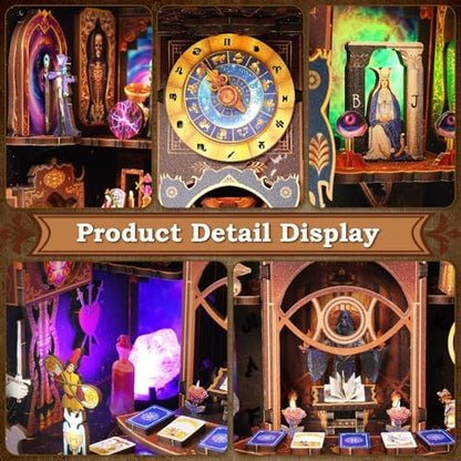 Book Nook Kit - DIY Miniature Dollhouse with LED Lights for Adults & Teens, Fantasy Tarot-Themed 3D Wooden Bookshelf Decor, for Craft Lovers - Image 3