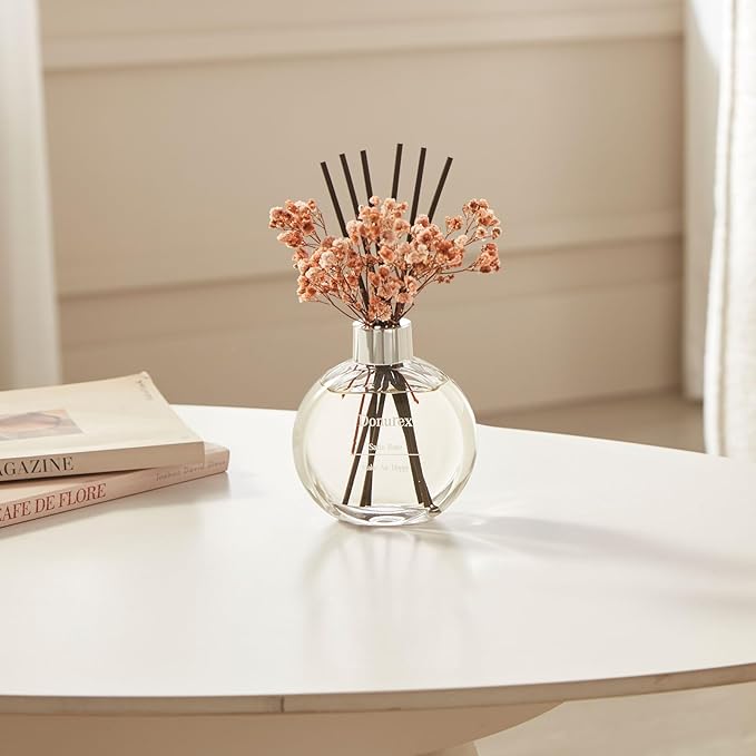 Donurex Flower Reed Diffuser Set 5.07oz Satin Rose Scent Diffuser with Sticks Home Fragrance Reed Diffuser for Bathroom Shelf Decor