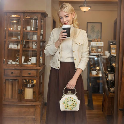 Flower Embroidery Kit Tote Bag, Embroidery Coin Purse Kits Handbag Hand Embroidery Kit for Adults Beginner with Embroidery Patterns, Embroidery Hoop,DIY Sewing Kit