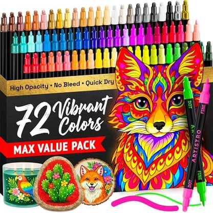 ARTISTRO Dual-Tip Acrylic Paint Marker Pens - Set of 72 by ARTISTRO