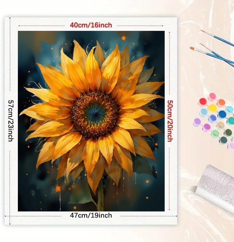 Floral Botanical Paint by Numbers Kit for Adults - DIY Close-Up Sunflower Portrait Painting on Canvas 16x20In, Acrylic Paint Set, Suitable for Beginners, Art for Home Decoration or Gifts - Image 2