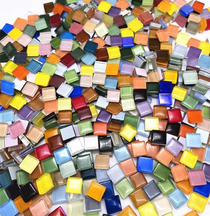 500G/ 1.1LB Bulk Crystal Mosaic Tiles, Assorted Color Opaque Mosaic Glass Crafts Supplies Handmade Crafts for DIY Picture Coaster Home Kitchen Bathroom Mosaic Decoration(0.4x0.4 inch, Colorful)