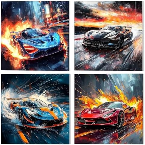 GHHKUD 4 Pack Racing Car Paint by Numbers Kits for Adults with Frame, DIY Car Paint by Numbers for Beginners, Painting by Numbers on Canvas Gifts for Home Decor 20x20cm by GHHKUD