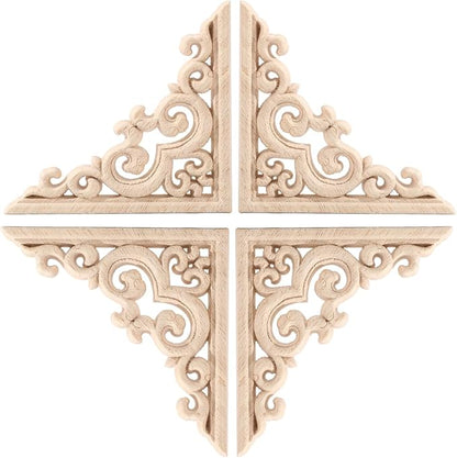 4PCS Corner Wooden Carving Decal Unpainted Wood Appliques Onlays DIY Wood Carved Furniture Appliques Onlays for Wall Bed Door Wardrobe Cabinet Furniture Decoration(05,10x10cm/3.94x3.94inch)