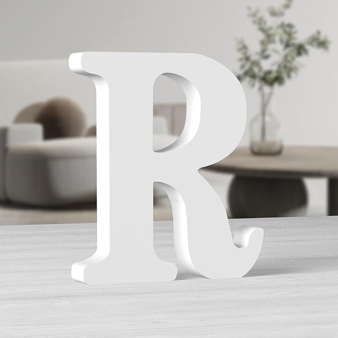 AOCEAN 10 Inch White Big Wood Letters Unfinished Wooden Letters for Wall Decorative Standing Letters Slices Sign Board Decoration for Craft Home Party Projects (R)