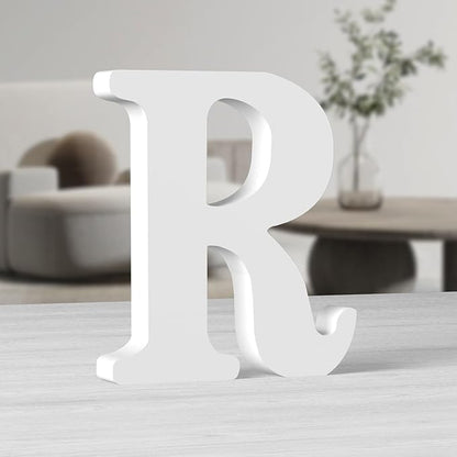 AOCEAN 10 Inch White Big Wood Letters Unfinished Wooden Letters for Wall Decorative Standing Letters Slices Sign Board Decoration for Craft Home Party Projects (R)