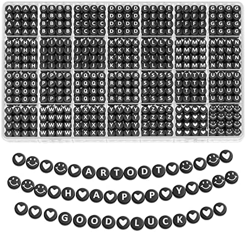 ARTDOT 1400 Pieces Letter Beads for Friendship Bracelets Making Kit, 28 Styles Assortment Jewelry Making Supplies Alphabet Beads Set with Cases Preppy Crafts Gifts, White Black Box Packed by ARTDOT