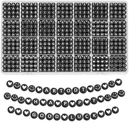 ARTDOT 1400 Pieces Letter Beads for Friendship Bracelets Making Kit, 28 Styles Assortment Jewelry Making Supplies Alphabet Beads Set with Cases Preppy Crafts Gifts, White Black Box Packed by ARTDOT