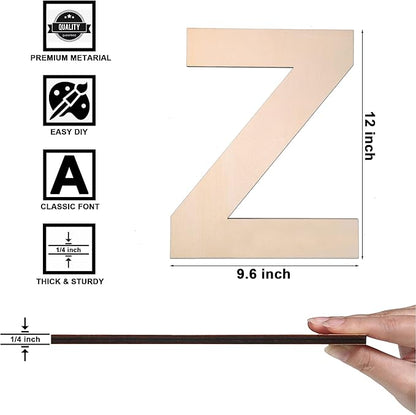 12 Inch Wooden Letter Z, 1/4 Inch Thick Large Unfinished Wood Letter for DIY Crafts Home Wall Decor
