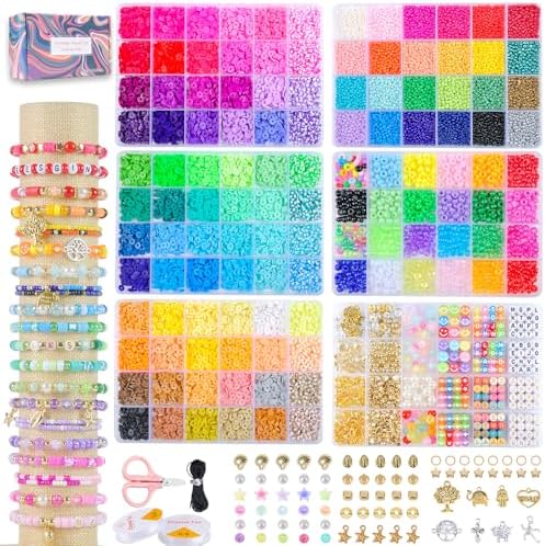 OCCALONG 6 Box Set Friendship Bracelet Making Kit - 13000 Pcs, DIY Jewelry Making Set - Includes Clay, Seed, Pony Beads, Charms, and String by Unknown