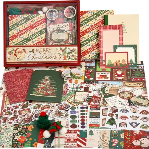 Christmas Scrapbooking Supplies Kit, Aesthetic New Year Festival Scrapbook Kits for Bullet Junk Journal, Stationery, Notebook, DIY Cute Journaling Supplies, Craft Christma Gift for Teen Girl Women by emmoolife
