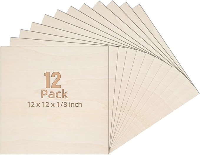 12 Pack Basswood Sheets 1/8, 3mm Basswood for Laser Cutting, Wood for Crafts 12x12 in, Suitable for Handmade, Painting, Charcoal Art and DIY Projects