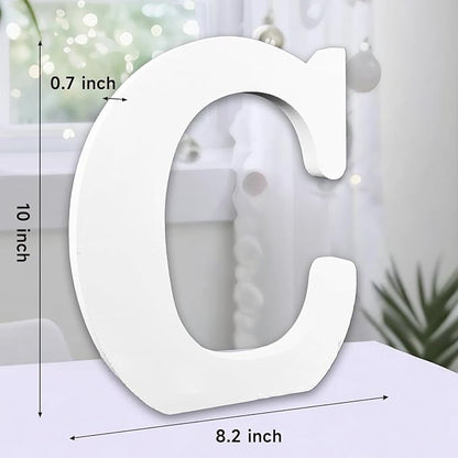 AOCEAN 10 Inch White Big Wood Letters, Unfinished Wooden Letters for Wall Decor Decorative Standing Letters Slices Sign Board Decoration for Craft Home Party Projects (C)
