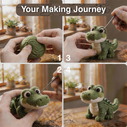 DIY Needle Felting Kit Cute Crocodile Alligator – Needle Felting Starter Kit with Fiber Roving, Needles, Felting Pad & Instructions | Felted Reptile Animal Kit for Beginners Adults | DIY Craft Gift - Image 4